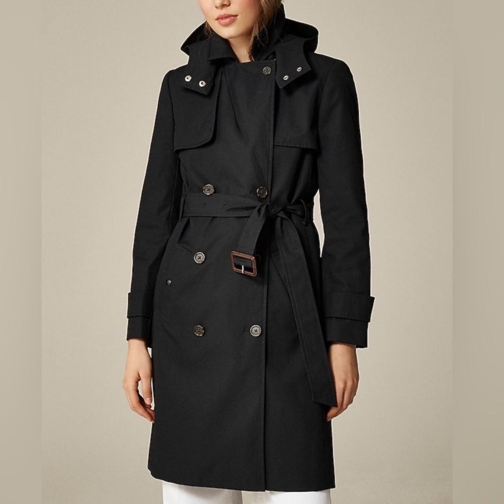 J. Crew Women’s Icon Trench Coat in Black Size 2 Classic Preppy Spring NWT - Picture 3 of 14